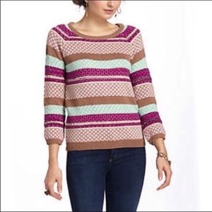 Anthropologie Guiliana Leila‎ Angora Blend Striped Metallic Crewneck Swea…